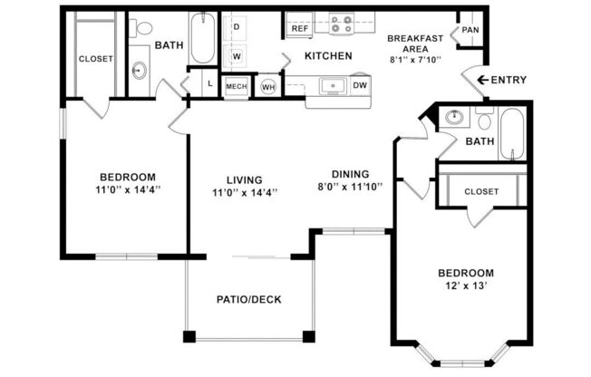 2 beds, 2 baths, 1,197 sqft, $1,805