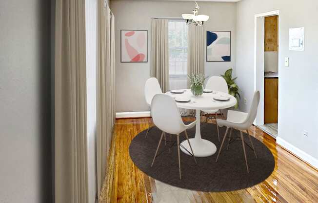 Apartment dining area (virtually staged) at Mason Hall in Alexandria, VA 22314