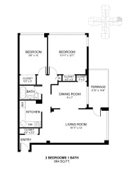 2 beds, 1 bath, 884 sqft, $1,747