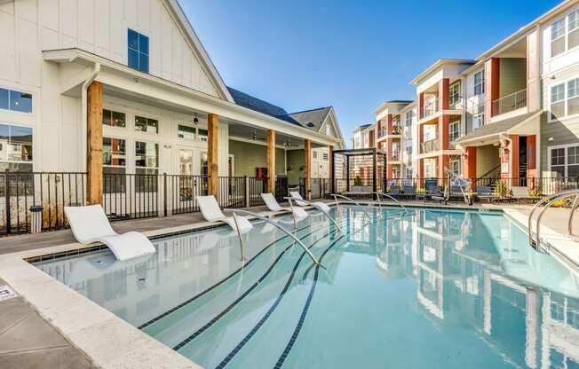 the preserve at ballantyne commons pool and apartment buildings