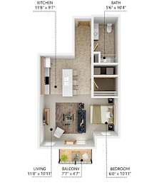 Studio, 1 bath, 665 sqft, $1,011