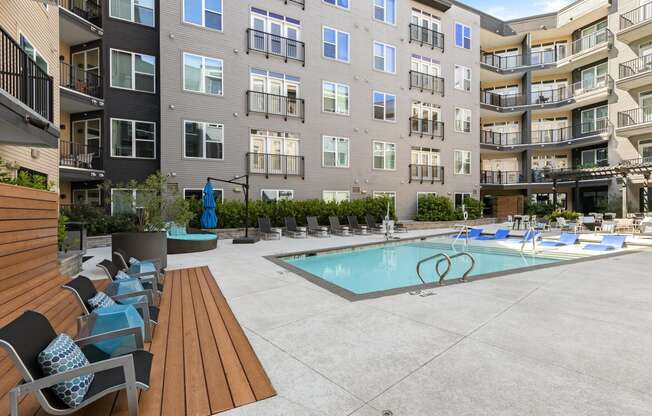 Pool sundeck at The Dartmouth North Hills Apartments, Raleigh, NC, 27609