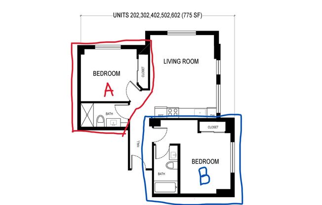 1 bed, 1 bath, 500 sqft, $799, Unit 602B