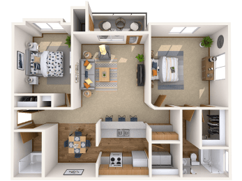 2 beds, 2 baths, 1,070 sqft, $1,435