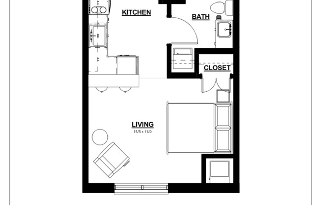 Studio, 1 bath, 350 sqft, $915