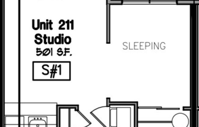 Studio, 1 bath, 501 sqft, $1,550, Unit 211
