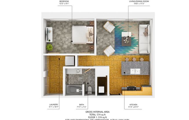 1 bed, 1 bath, 586 sqft, $864, Unit 610