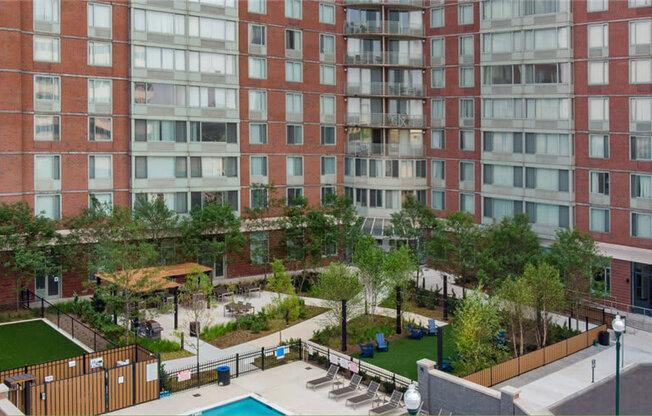 a view of the courtyard in front of our hotel at Shearwood Station, New Rochelle, 10801