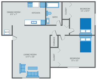 2 beds, 1 bath, 860 sqft, $1,110