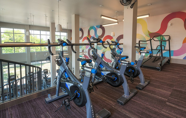 Multi level fitness center with spin bikes
