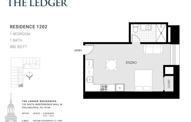 Studio, 1 bath, 380 sqft, $1,750, Unit 1202