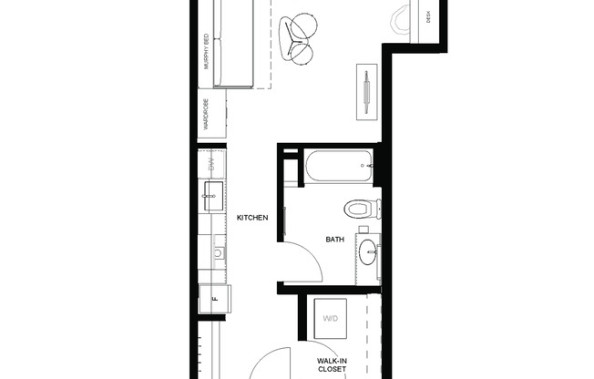 Studio, 1 bath, 411 sqft, $1,200, Unit 506