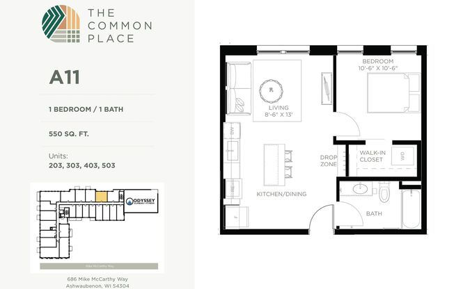 1 bed, 1 bath, 549 sqft, $1,480, Unit 303