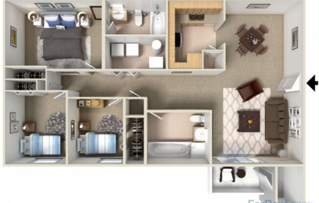 3 beds, 2 baths, 1,008 sqft, $1,299, Unit 408-16
