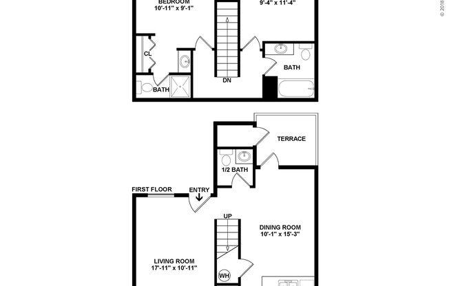 2 beds, 2.5 baths, 934 sqft, $1,399