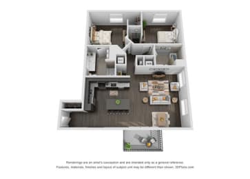 2 beds, 2 baths, 1,286 sqft, $5,399