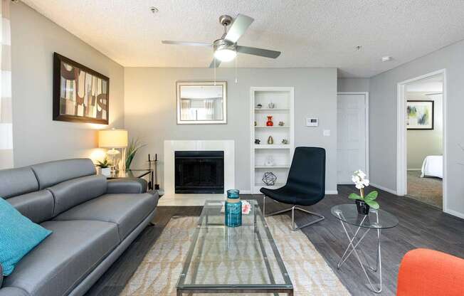 a living room with a couch and a coffee table