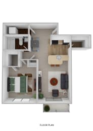 1 Bed 1 Bath Floor Plan at Waterchase Apartments, Wyoming, MI