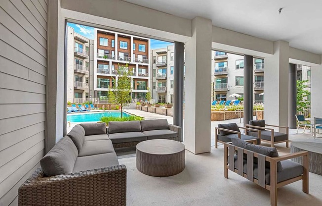 Outdoor entertainment space at Windsor Preston, 7950 Preston Road, Plano