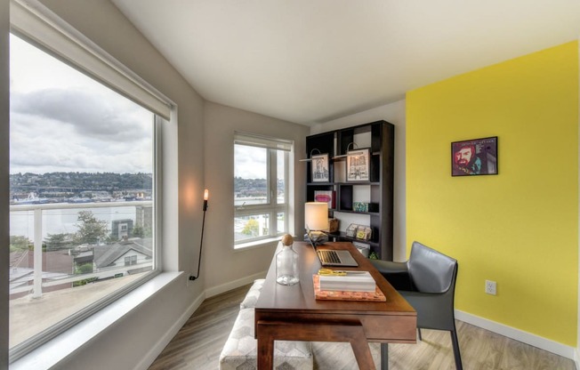  Office Area with View of Day Sky, Yellow Wall, Desk and Chair