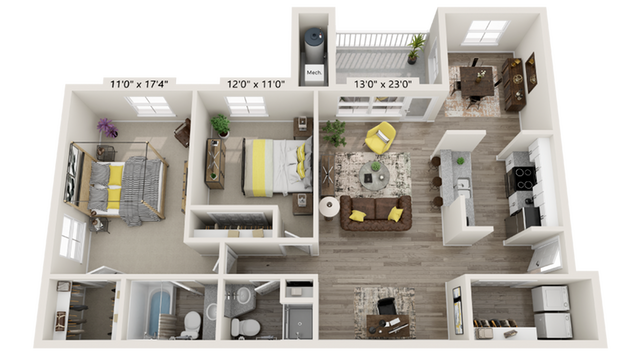 2 beds, 2 baths, 1,200 sqft, $1,805