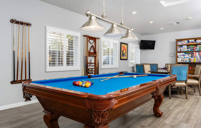 Billiard and game room at 55+ FountainGlen Seacliff, Huntington Beach CA
