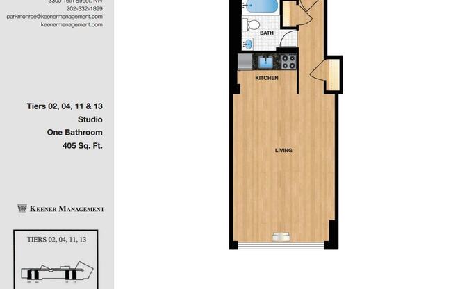 Studio, 1 bath, 405 sqft, $1,395, Unit 0302