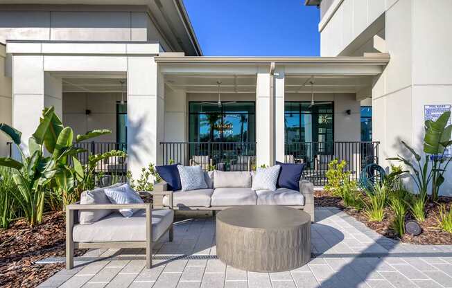 Outdoor lounge space for residents and guests.