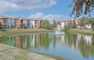 View of the pond with our apartments in the background at Ultris Island Park in Shreveport, LA