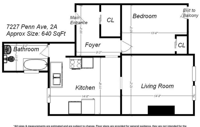 1 bed, 1 bath, 640 sqft, $1,249, Unit 7227 Penn Ave. #2A