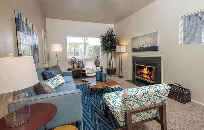 Autumn Oaks Model Living Room Furniture & Fireplace