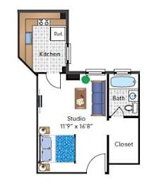 Studio, 1 bath, 350 sqft, $1,899