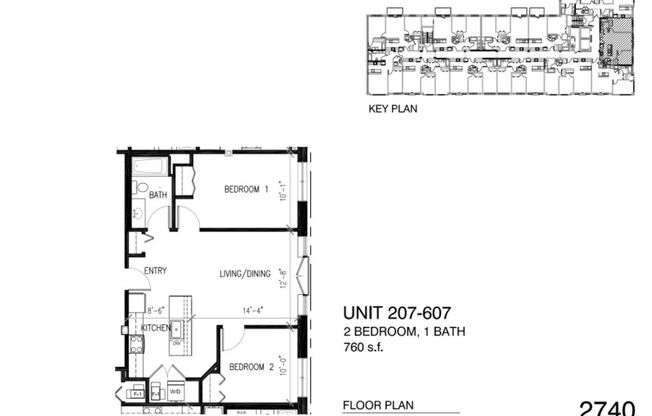 2 beds, 1 bath, 760 sqft, $2,695, Unit 2740-307