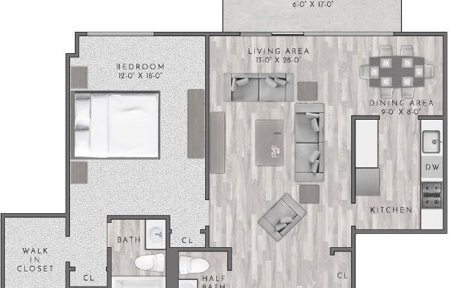 1 bed, 1.5 baths, 981 sqft, $1,930