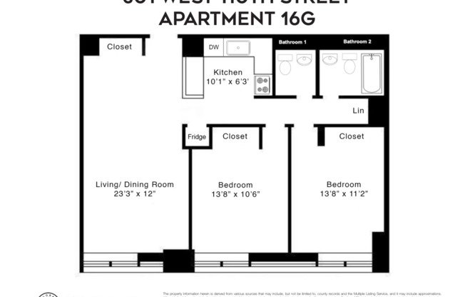 2 beds, 1.5 baths, 861 sqft, $4,700, Unit 16G