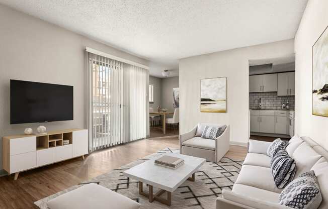 a living room with a couch and a coffee table at South Lamar Village, Austin, Texas