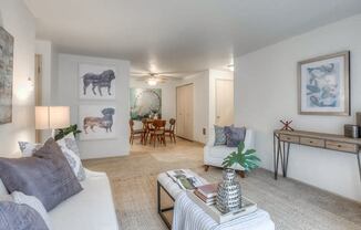 Living Room With Dining Area at Mountain High Apartments, Gresham, OR