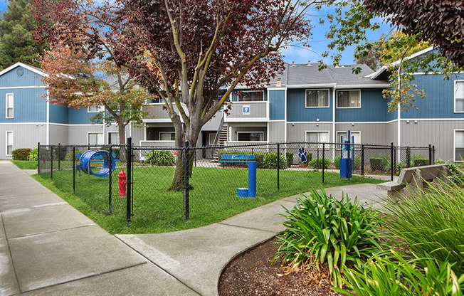 Community Dog Park with Agility Equipment at Meritage Apartments in Vallejo, CA.