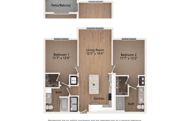 2 beds, 2 baths, 1,057 sqft, $1,845, Unit 1312