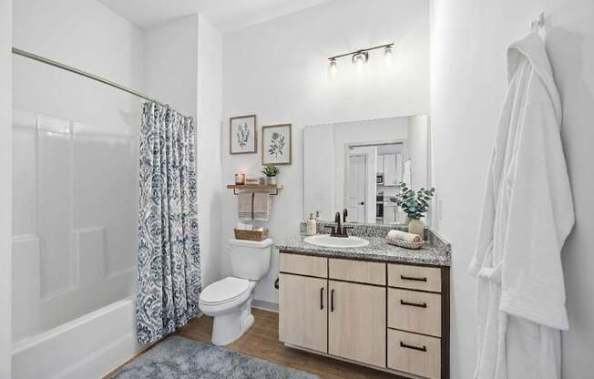A bathroom with a white toilet, sink, and a mirror.