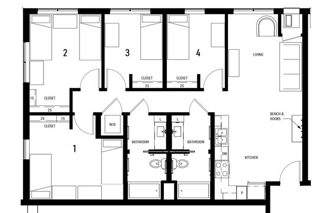 4 beds, 2 baths, 1,167 sqft, $3,260, Unit 304
