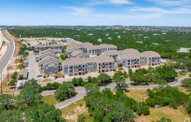 An aerial view of the entire apartment community Encore 281