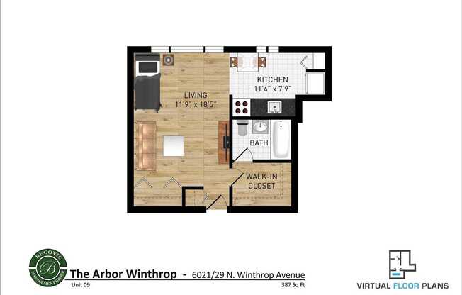 Studio, 1 bath, 387 sqft, $1,395, Unit 409