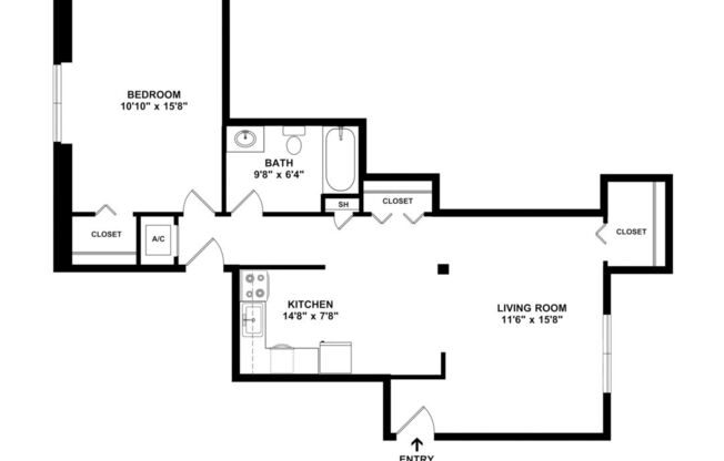 1 bed, 1 bath, 640 sqft, $1,825