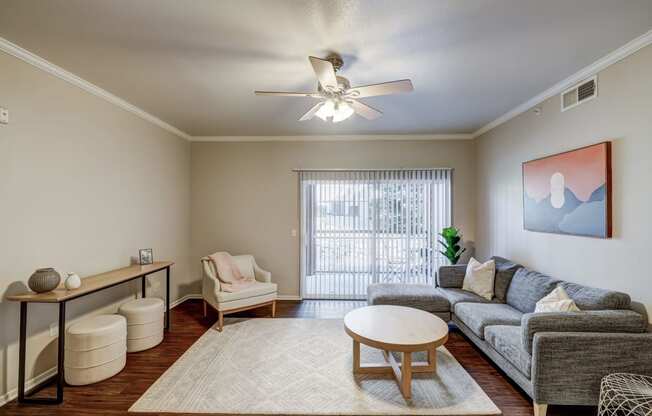 a living room with a couch and a coffee table