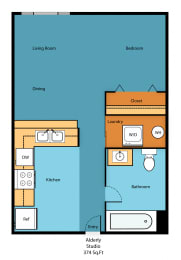 Studio, 1 bath, 373 sqft, $1,499