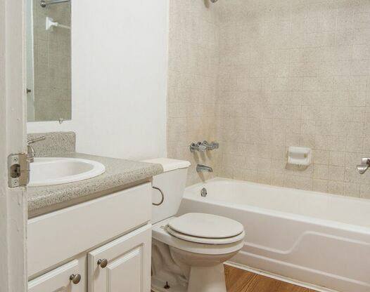 a bathroom with a toilet and a sink and a bath tub