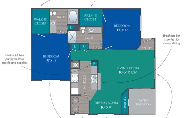 2 beds, 2 baths, 1,189 sqft, $1,615, Unit 1111