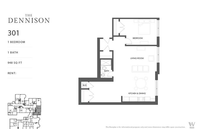 1 bed, 1 bath, 948 sqft, $2,095, Unit 301