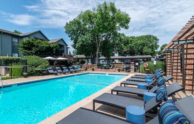 Pool with Sun Loungers at Springhill Apartments, Overland Park, KS, 66213